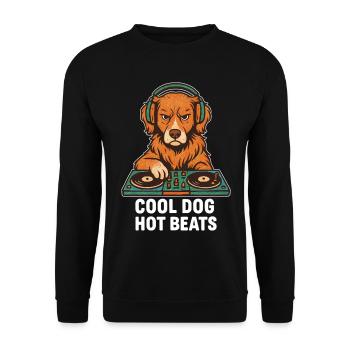 DJ Toller: Cool Dog - Hot Beats Retro Retriever - Unisex Pullover - Schwarz - Vorne - Alina (178cm) & Michal (187cm)