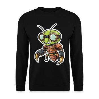 Betende Gottesanbeter-Steampunk-Kupferrüstung - Unisex Pullover - Schwarz - Vorne - Alina (178cm) & Michal (187cm)