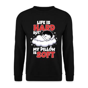 Sleep Cloud Life is Hard My Pillow Soft - Unisex Sweatshirt - black - Front - Alina (178cm) & Michal (187cm)