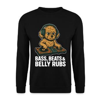 DJ Maltipoo: Bass, Beats & Belly Rubs Retro Design - Unisex Pullover - Schwarz - Vorne - Alina (178cm) & Michal (187cm)
