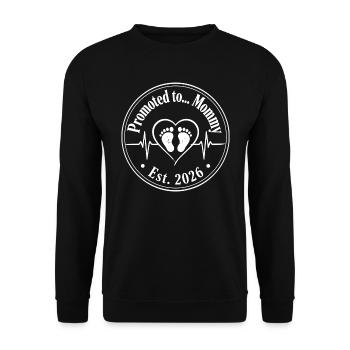 Befördert zur Mama Est. 2026 Baby News - Unisex Pullover - Schwarz - Vorne - Alina (178cm) & Michal (187cm)