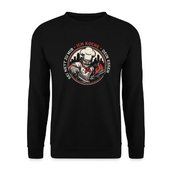 Küchenchef Feuerbadge Retro - Unisex Pullover - Schwarz - Vorne - Alina (178cm) & Michal (187cm)