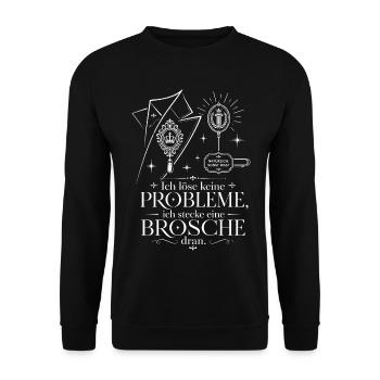 Ich stecke eine Brosche dran - Unisex Pullover - Schwarz - Vorne - Alina (178cm) & Michal (187cm)