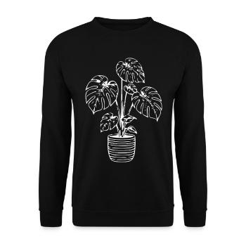 Monstera-Linienkunst auf Schwarz - Unisex Pullover - Schwarz - Vorne - Alina (178cm) & Michal (187cm)