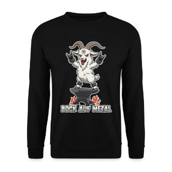 Bock auf Metal | Geiß auf Amboss, Heavy Metal - Unisex Pullover - Schwarz - Vorne - Alina (178cm) & Michal (187cm)
