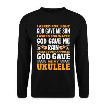 Lustiges Ukulele Designs Und Sprüche - Unisex Pullover - Schwarz - Vorne - Alina (178cm) & Michal (187cm)