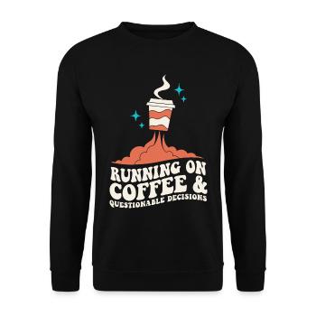 Kaffee für fragwürdige Entscheidungen - Unisex Pullover - Schwarz - Vorne - Alina (178cm) & Michal (187cm)