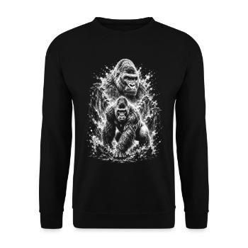 Starker Gorilla in Bergnatur im Zeichenstil - Unisex Pullover - Schwarz - Vorne - Alina (178cm) & Michal (187cm)