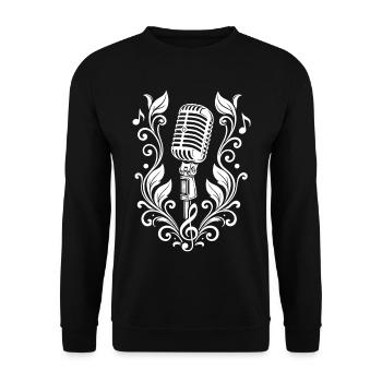 Vintage Retro Mikrofon – Musik Symbol Schwarzweiß - Unisex Pullover - Schwarz - Vorne - Alina (178cm) & Michal (187cm)