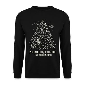 Wandern - Vertraut mir, ich kenne eine Abkürzung - Unisex Pullover - Schwarz - Vorne - Alina (178cm) & Michal (187cm)
