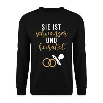Sie schwanger heiratet Braut Babybauch JGA Gruppe2 - Unisex Pullover - Schwarz - Vorne - Alina (178cm) & Michal (187cm)