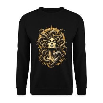 Medusa Gorgone Schlangen Griechische Mythologie - Unisex Pullover - Schwarz - Vorne - Alina (178cm) & Michal (187cm)