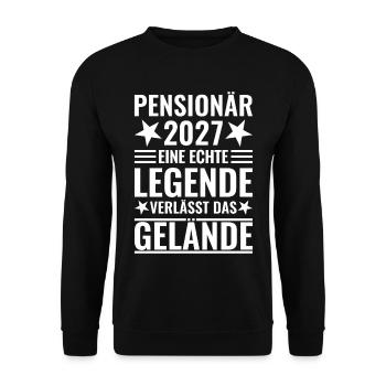 Pensionär 2027 Eine Legende verlässt das Gelände - Unisex Pullover - Schwarz - Vorne - Alina (178cm) & Michal (187cm)