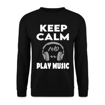 Keep Calm and play Music Sprüche Kopfhörer Dance - Unisex Pullover - Schwarz - Vorne - Alina (178cm) & Michal (187cm)