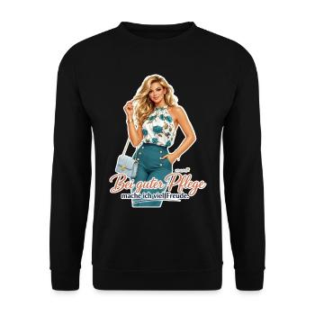 Gute Pflege - Unisex Pullover - Schwarz - Vorne - Alina (178cm) & Michal (187cm)