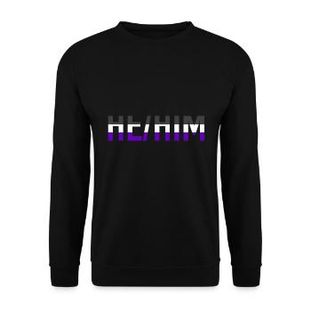 He Him Pronomen Ace Pride LGBTQ Geschenk Asexuell - Unisex Pullover - Schwarz - Vorne - Alina (178cm) & Michal (187cm)