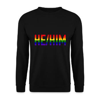 He/Him Pronomen Regenbogen Flagge Gay Pride LGBT - Unisex Pullover - Schwarz - Vorne - Alina (178cm) & Michal (187cm)