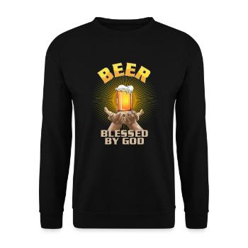 Beer - blessed by God - Unisex Sweatshirt - black - Front - Alina (178cm) & Michal (187cm)
