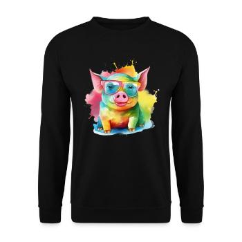 Colorful cool pig with sunglasses - Unisex Sweatshirt - black - Front - Alina (178cm) & Michal (187cm)