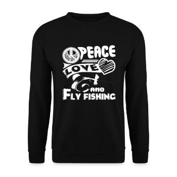 Fly fishing Peace Love Fly fishing - Unisex Sweatshirt - black - Front - Alina (178cm) & Michal (187cm)
