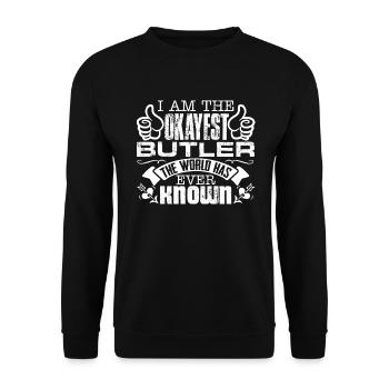 Butler Okayest Butler - Unisex Sweatshirt - black - Front - Alina (178cm) & Michal (187cm)