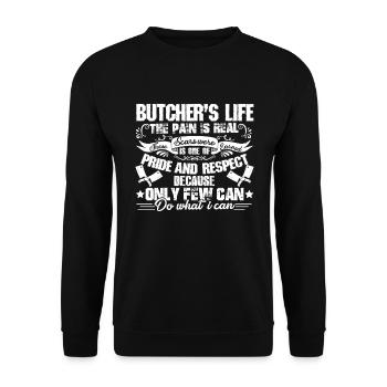 Butcher's Life The Pain Is Real - Unisex Sweatshirt - black - Front - Alina (178cm) & Michal (187cm)