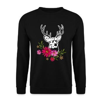 Deer With Flowers - Unisex Sweatshirt - black - Front - Alina (178cm) & Michal (187cm)