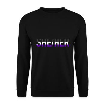 She Her Pronomen Ace Pride Geschenk LGBT Asexuell - Unisex Pullover - Schwarz - Vorne - Alina (178cm) & Michal (187cm)