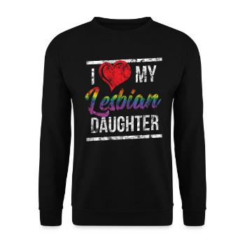 I Love My Lesbian Daughter Washed - Unisex Pullover - Schwarz - Vorne - Alina (178cm) & Michal (187cm)