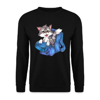 Niedliche Katze in Schulranzen Rucksack Schule - Unisex Pullover - Schwarz - Vorne - Alina (178cm) & Michal (187cm)