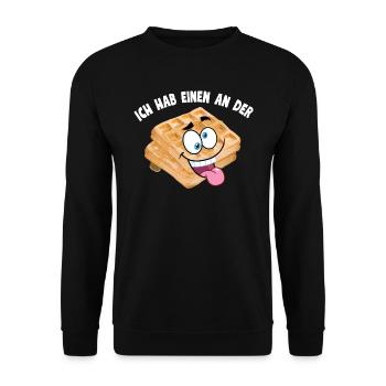 Ich hab einen an der Waffel - Unisex Pullover - Schwarz - Vorne - Alina (178cm) & Michal (187cm)