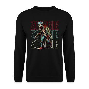 Happy Halloween Zombie Design für Gruselfans - Unisex Pullover - Schwarz - Vorne - Alina (178cm) & Michal (187cm)