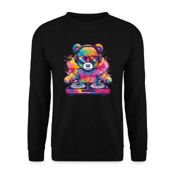 Bunter DJ Teddy - Unisex Pullover - Schwarz - Vorne - Alina (178cm) & Michal (187cm)