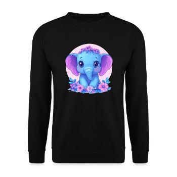 Blue Baby Elephant with Flowers - Unisex Sweatshirt - black - Front - Alina (178cm) & Michal (187cm)
