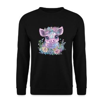 Fleurs Piggy - Sweat-shirt Unisexe - noir - Devant - Alina (178cm) & Michal (187cm)