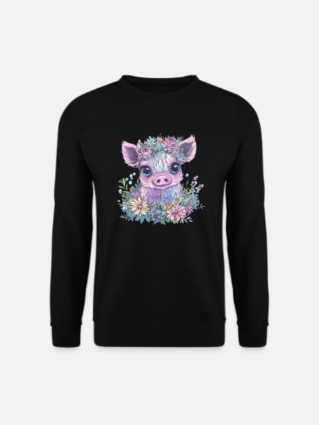 Blumen Schweinchen - Unisex Pullover - Schwarz