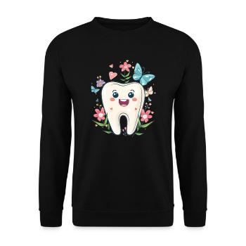 Happy Tooth with Flowers - Unisex Sweatshirt - black - Front - Alina (178cm) & Michal (187cm)