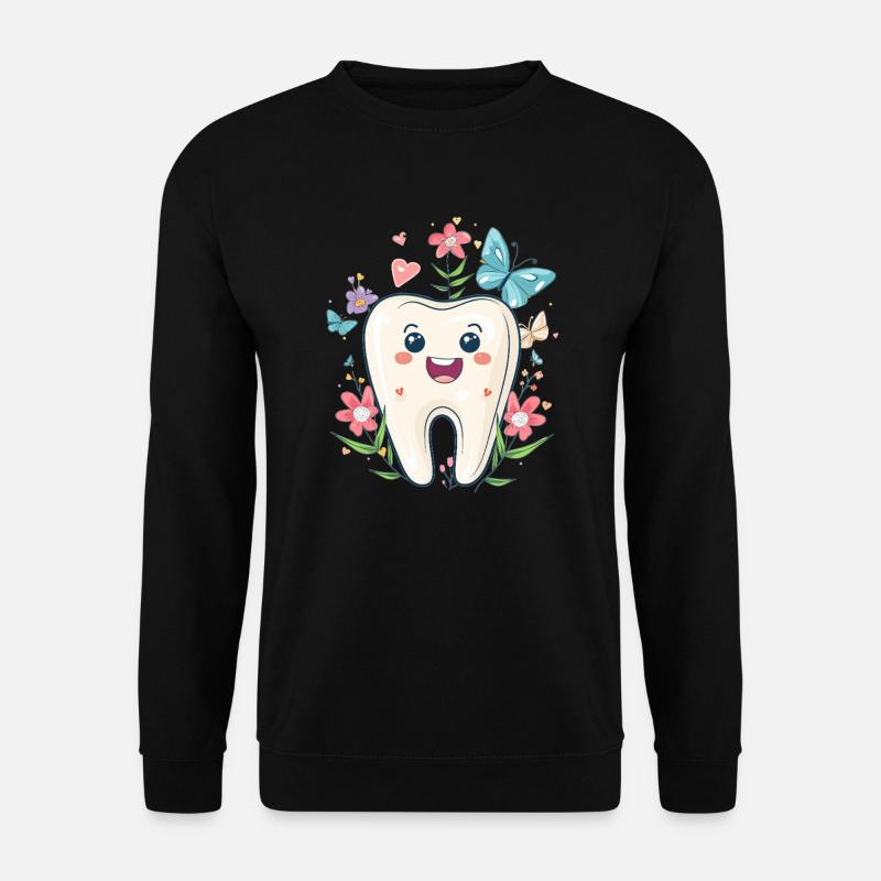 Glücklicher Zahn mit Blumen - Unisex Pullover - Schwarz