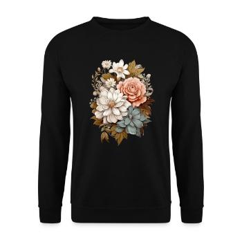 Zarte Blumen in Pastell - Unisex Pullover - Schwarz - Vorne - Alina (178cm) & Michal (187cm)