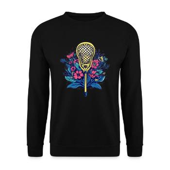 Lacrosse trifft Blumen - Unisex Pullover - Schwarz - Vorne - Alina (178cm) & Michal (187cm)
