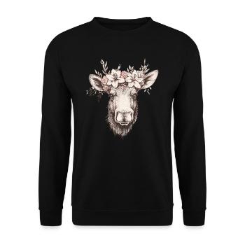 Moose with flower crown - Unisex Sweatshirt - black - Front - Alina (178cm) & Michal (187cm)