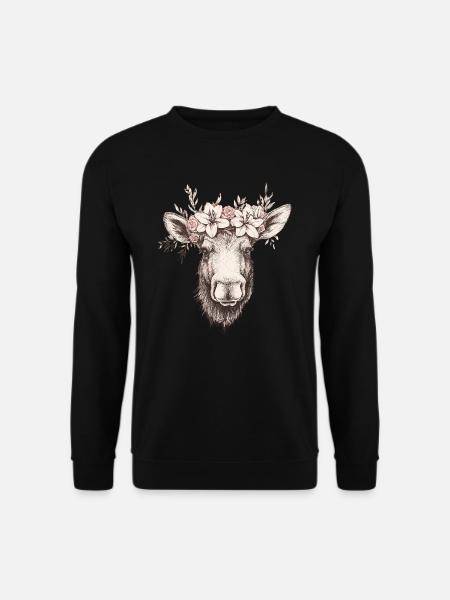 Moose with flower crown - Unisex Sweatshirt - black