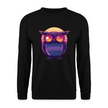 Eule mit Sonnenbrillenblick - Unisex Pullover - Schwarz - Vorne - Alina (178cm) & Michal (187cm)