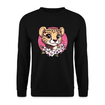 Gepard mit Kirschblüten - Unisex Pullover - Schwarz - Vorne - Alina (178cm) & Michal (187cm)