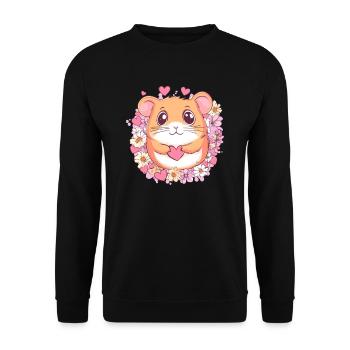 Hamster mit Herz - Unisex Pullover - Schwarz - Vorne - Alina (178cm) & Michal (187cm)