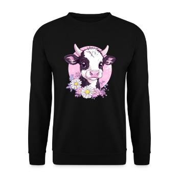 Illustration de vache fleurie - Sweat-shirt Unisexe - noir - Devant - Alina (178cm) & Michal (187cm)