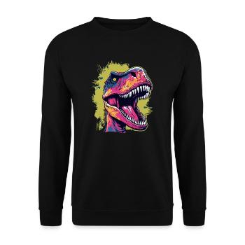 Colorful T-Rex with roar - Unisex Sweatshirt - black - Front - Alina (178cm) & Michal (187cm)