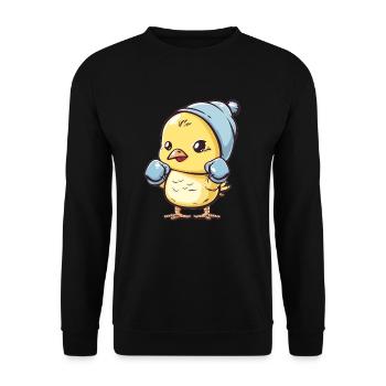Boxendes Küken mit Mütze - Unisex Pullover - Schwarz - Vorne - Alina (178cm) & Michal (187cm)