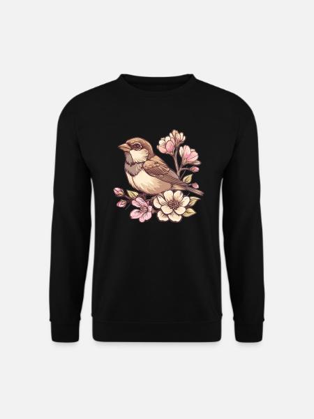 Sparrow on flower branch - Unisex Sweatshirt - black