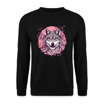 Wolf with cherry blossoms - Unisex Sweatshirt - black - Front - Alina (178cm) & Michal (187cm)